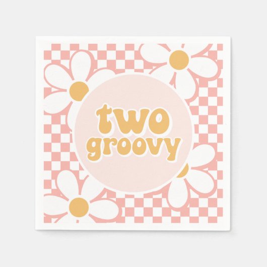 Twee Groovy Pink Daisy Checker Servet (Voorkant)