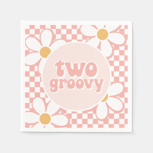 Twee Groovy Pink Daisy Checker Servet (Voorkant)