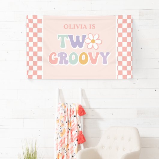 Twee Groovy Pink Daisy Checker Spandoek (Insitu)