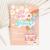 Twee Groovy Pink Daisy Rainbow Van 2e Verjaardag Kaart