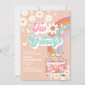 Twee Groovy Pink Daisy Rainbow Van 2e Verjaardag Kaart (Voorkant)