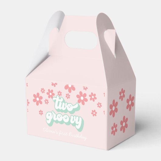 Twee Groovy Pink Daisy tweede verjaardag Favor Box Bedankdoosjes (Voorkant Zijde)