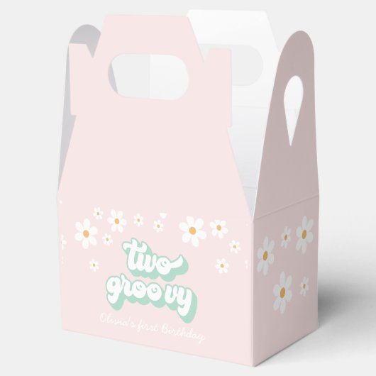 Twee Groovy Pink Daisy tweede verjaardag Favor Box Bedankdoosjes (Geopend)
