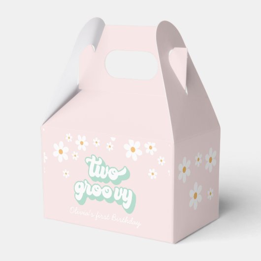 Twee Groovy Pink Daisy tweede verjaardag Favor Box Bedankdoosjes (Voorkant Zijde)