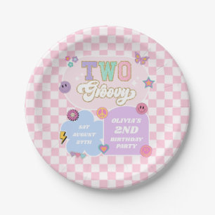 Twee Groovy Preppy Patch 2e verjaardagsfeestje Papieren Bordje