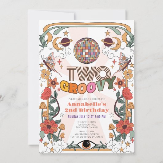 Twee Groovy Psychedelic Retro Meisje 2e verjaardag Kaart (Voorkant)