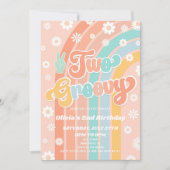 Twee Groovy Rainbow Daisy Retro 2e Verjaardagsfees Kaart (Voorkant)