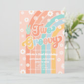 Twee Groovy Rainbow Daisy Retro 2e Verjaardagsfees Kaart (Staand voorkant)