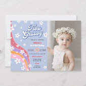 Twee Groovy Rainbow Floral 2e Verjaardagsfeestfoto Kaart (Voorkant)