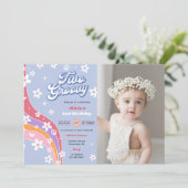 Twee Groovy Rainbow Floral 2e Verjaardagsfeestfoto Kaart (Staand voorkant)