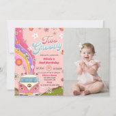 Twee Groovy Rainbow Floral 2e Verjaardagsfeestfoto Kaart (Voorkant)