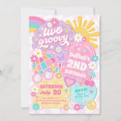 Twee Groovy Rainbow Sunshine 2e verjaardagsfeestje Kaart (Voorkant)