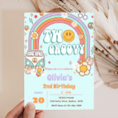 Twee Groovy Regenboog Bloem 2e Verjaardag Uitnodig Kaart