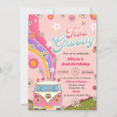 Twee Groovy Regenboog Bloemen 2e Verjaardagsfeest Kaart (Voorkant)