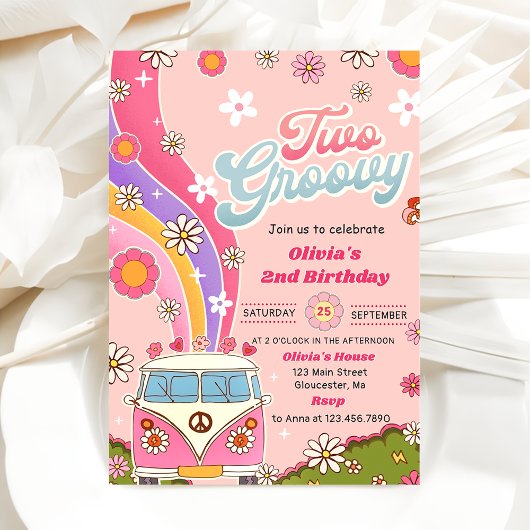 Twee Groovy Regenboog Bloemen 2e Verjaardagsfeest Kaart