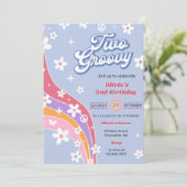Twee Groovy Regenboog Bloemen 2e Verjaardagsfeest Kaart (Staand voorkant)