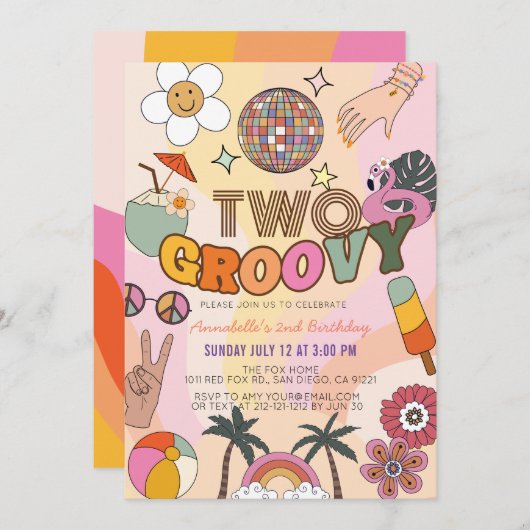 Twee Groovy Retro 2e verjaardag Kaart (Voorkant / Achterkant)