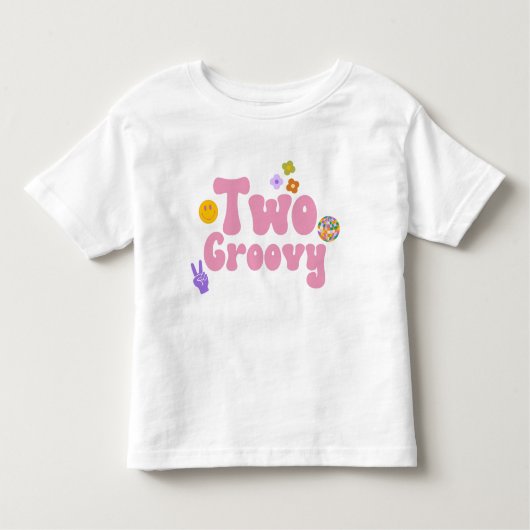 Twee Groovy Retro 70's 2e Tweede Verjaardag Roze Kinder Shirts (Voorkant)