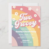 Twee Groovy Retro 70s Rainbow Daisy 2e verjaardag Kaart (Voorkant)