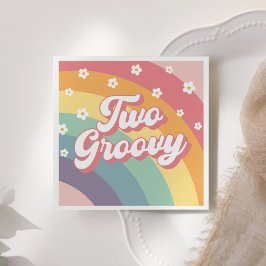 Twee Groovy Retro 70s Rainbow Daisy 2e verjaardag Servet