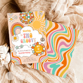 Twee Groovy Retro 70s Regenboog Meisje 2e Verjaard Kaart