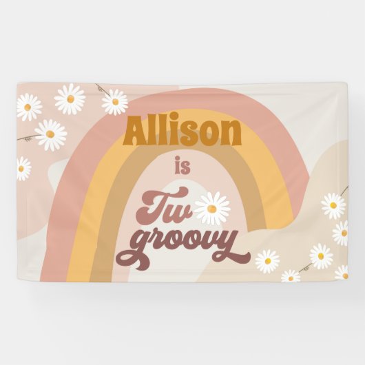 Twee Groovy Retro Backdrop Party Daisy Hippy Spandoek (Horizontaal)