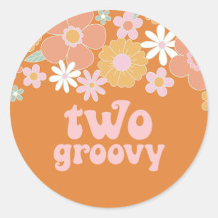 Twee Groovy Retro Bloem 2de verjaardag Ronde Sticker