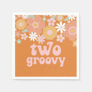 Twee Groovy Retro Bloem 2de verjaardag Servet