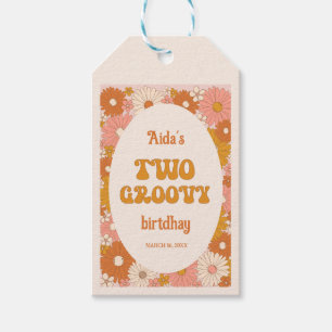 Twee Groovy Retro Bloemen 2e Verjaardag Cadeaulabel