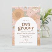 Twee Groovy Retro Bloemen 2e Verjaardag Kaart (Staand voorkant)