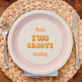 Twee Groovy Retro Bloemen 2e Verjaardag Papieren Bordje