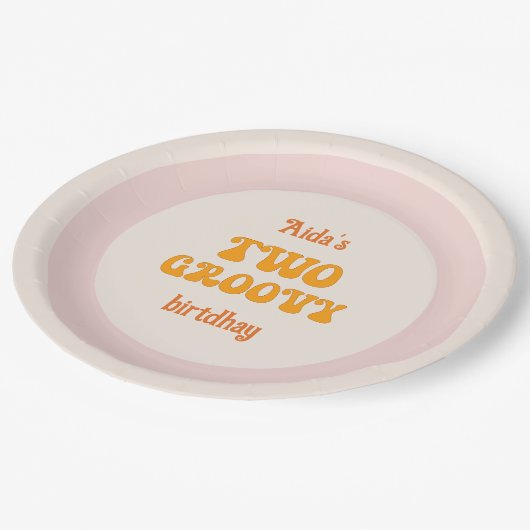 Twee Groovy Retro Bloemen 2e Verjaardag Papieren Bordje (Gekanteld)