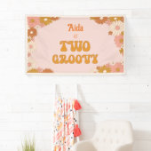 Twee Groovy Retro Bloemen Roze & Oranje Achtergron Spandoek (Insitu)