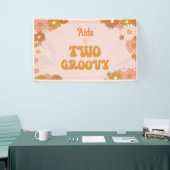 Twee Groovy Retro Bloemen Roze & Oranje Achtergron Spandoek (Beurs)