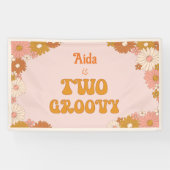 Twee Groovy Retro Bloemen Roze & Oranje Achtergron Spandoek (Horizontaal)