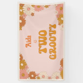 Twee Groovy Retro Bloemen Roze & Oranje Achtergron Spandoek (Verticaal)