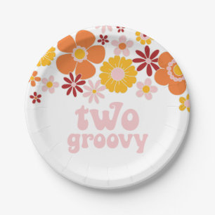 Twee Groovy Retro Bloemige uitnodiging voor 2e ver Papieren Bordje