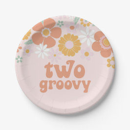 Twee groovy retro bloemige verjaardags papieren bo bordje