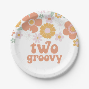 Twee groovy retro bloemige verjaardags papieren bo bordje