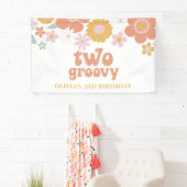 Twee Groovy Retro Bloemige Verjaardagsbanner Spandoek (Insitu)
