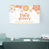 Twee Groovy Retro Bloemige Verjaardagsbanner Spandoek (Beurs)