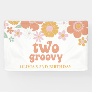 Twee Groovy Retro Bloemige Verjaardagsbanner Spandoek