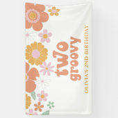 Twee Groovy Retro Bloemige Verjaardagsbanner Spandoek (Verticaal)