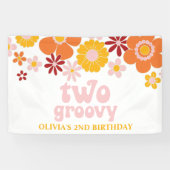 Twee Groovy Retro Bloemige Verjaardagsbanner Spandoek (Horizontaal)