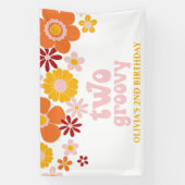 Twee Groovy Retro Bloemige Verjaardagsbanner Spandoek (Verticaal)
