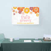 Twee Groovy Retro Bloemige Verjaardagsbanner Spandoek (Beurs)
