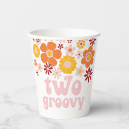 Twee groovy retro bloemige verjaardagspapieren bek papieren bekers