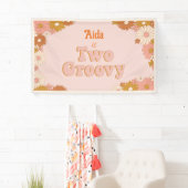 Twee Groovy Retro Bloemstuk Achtergrond Spandoek (Insitu)