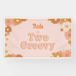 Twee Groovy Retro Bloemstuk Achtergrond Spandoek