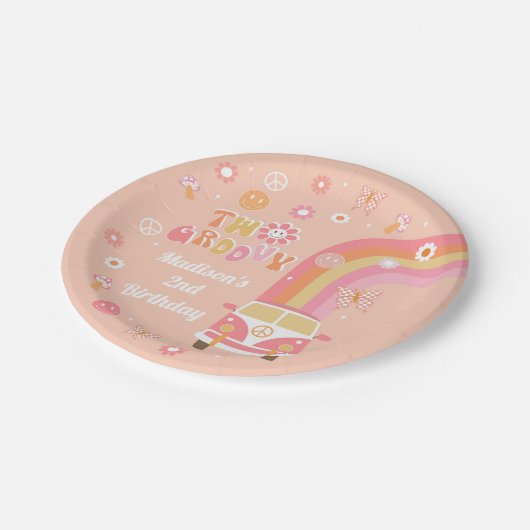 Twee groovy Retro Boho Birthday Party Paper Borden Papieren Bordje (Gekanteld)